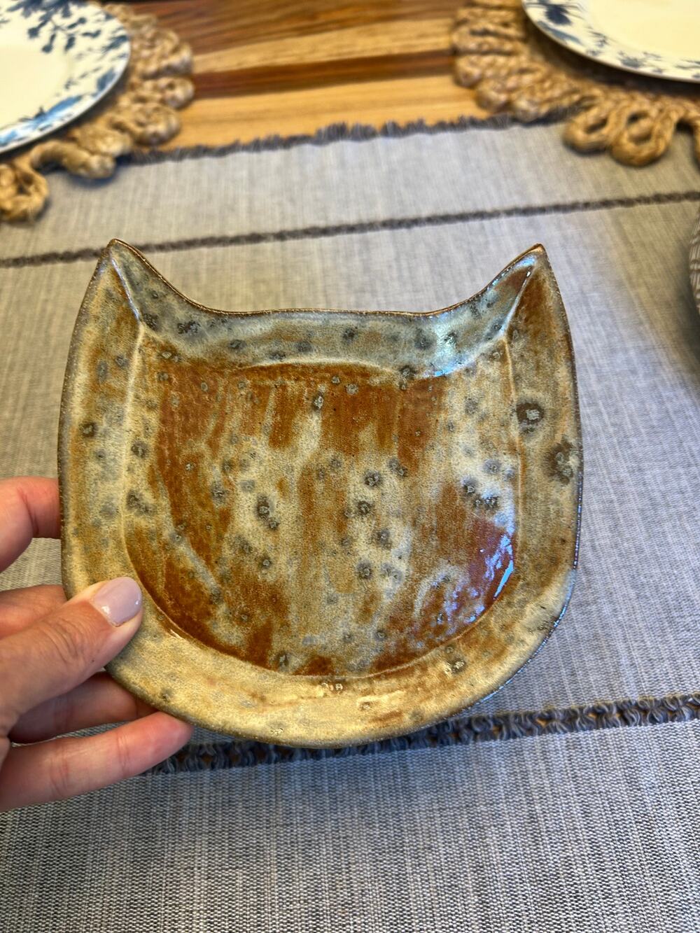 Ceramic Tabby Cat Shaped Trinket Dish Bowl Home Decor Handmade Art West Hills